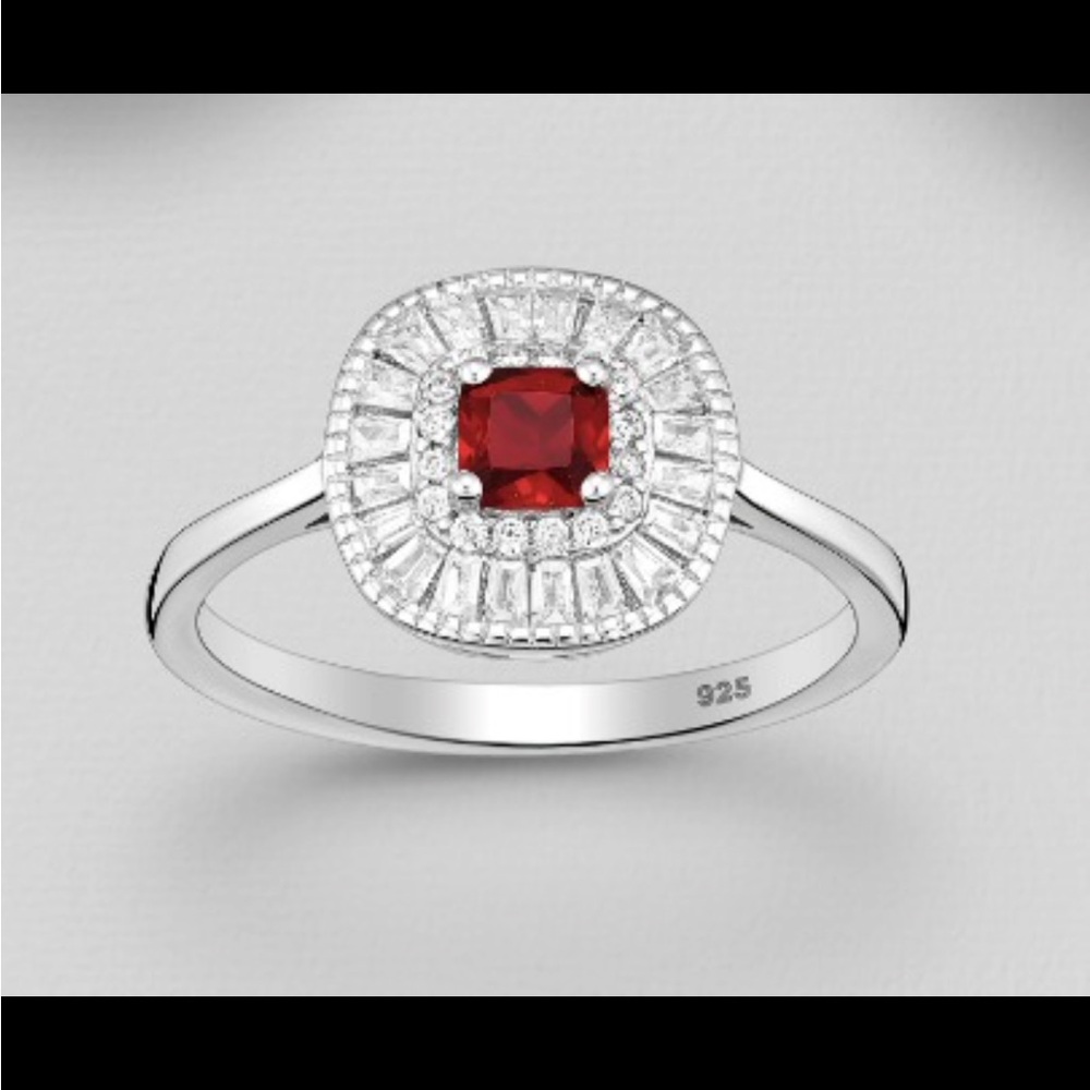 Sterling Silver - Bold Red And Deep Navy Blue Gemstones With CZ